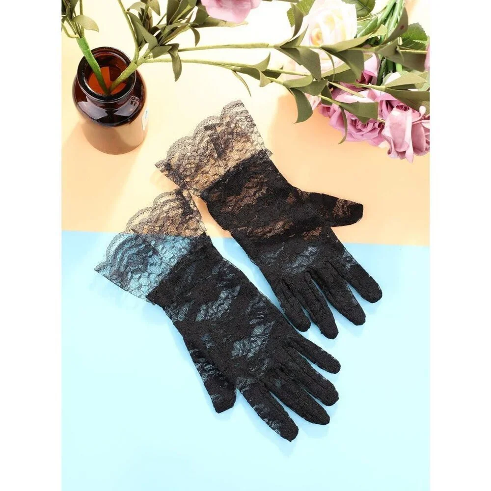 Women's Short Lace Courtesy Elegant Gloves Black Wedding Dinner Opera Parties